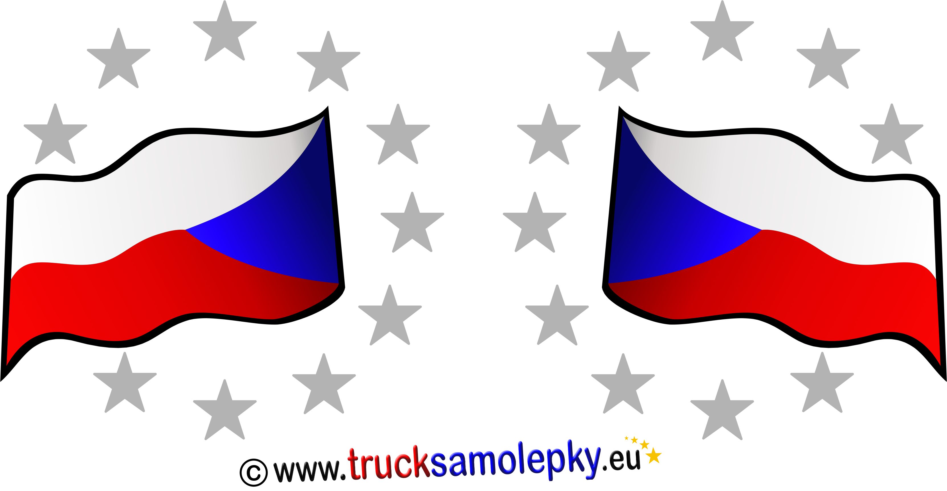 Samolepka VLAJKA CZ hvězdy stříbrná - pár