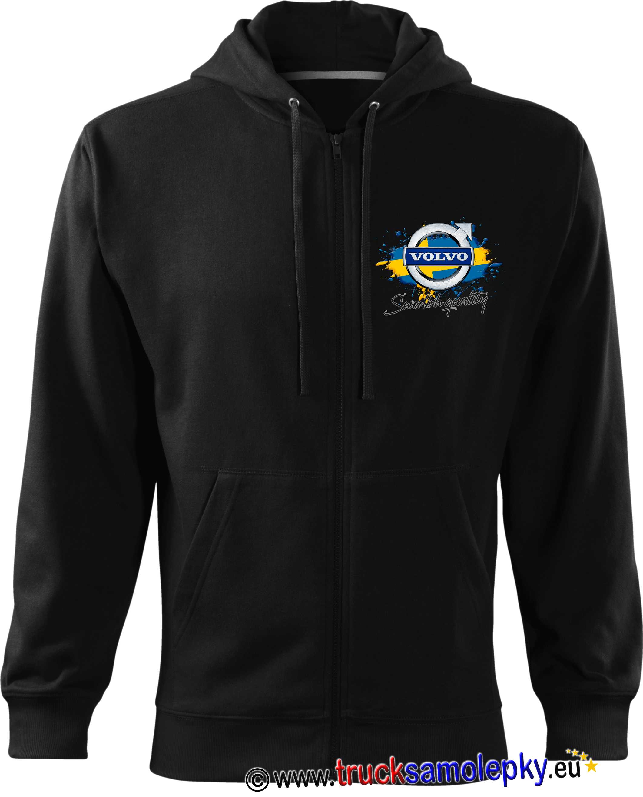 Truck mikina VOLVO SWEDEN s kapucí, dlouhým zipem a potiskem