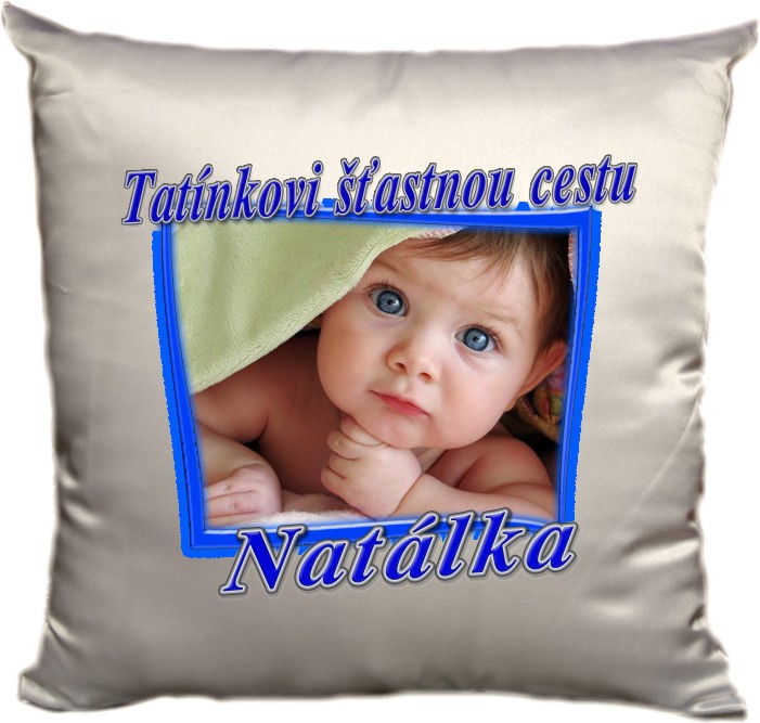 Polštář s vlastním foto a jménem modrý